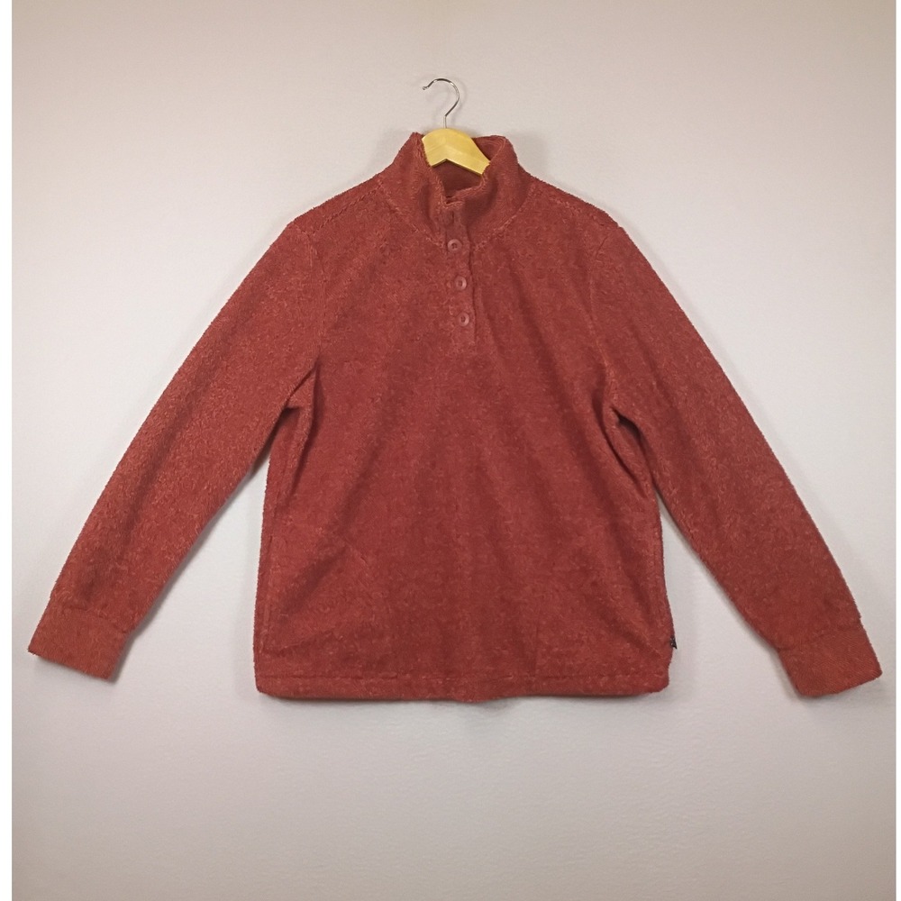 Gorpcore Eddie Bauer Womens M Rust Red Fleece Henley Pullover Mock Neck Sweater